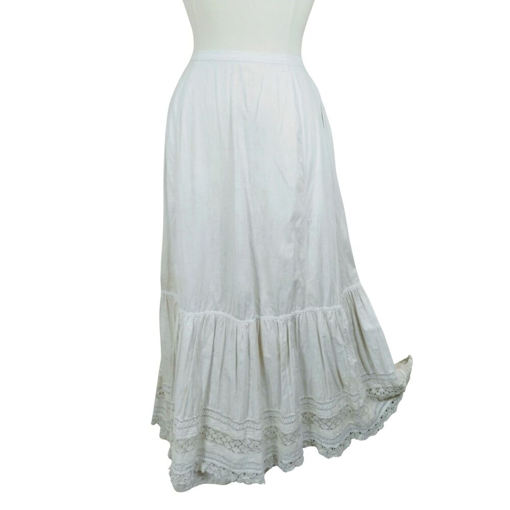 Antique Edwardian Petticoat. Handmade lace. Victorian. Cotton. Button Waist. XXS
